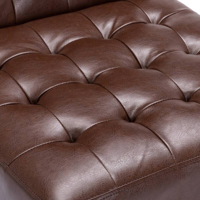 Dark Brown Modern 22.25" PU Upholstered Button Tufted Accent Chair with Rubber Wood Legs