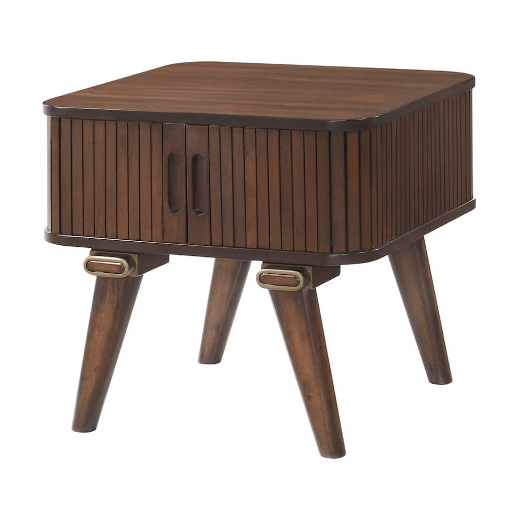 Manny Side End Table, 2 Tambour Doors, A Frame Walnut Brown 24 Inch