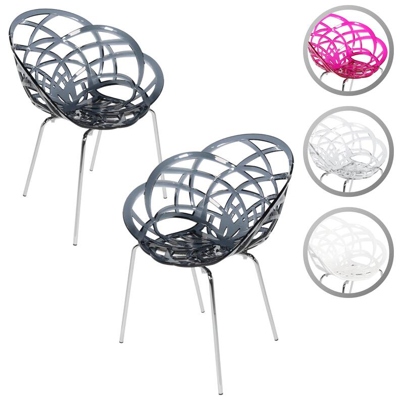 Furnish Theory Fleur-ML Stackable Dining Armchairs Arm Chairs Anti-UV Polycarbonate Shell & Chrome-Plated Steel Legs (Set of 2)