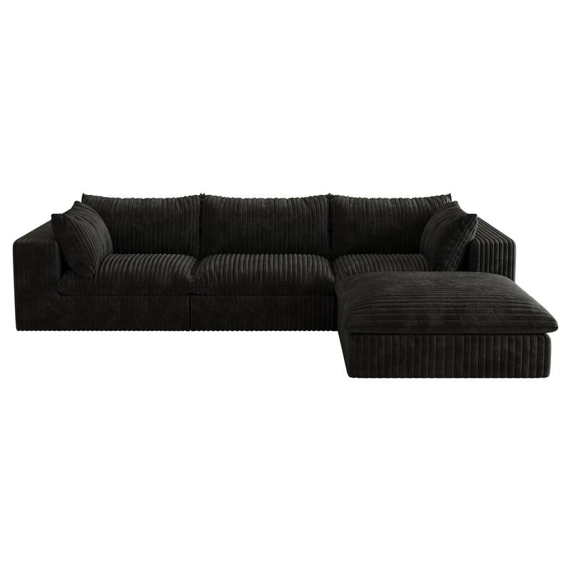 L-shaped Modular Deep Seat Couch Corduroy Chaise Sectional Sofa with Ottoman and Removable Cushions for Living Room