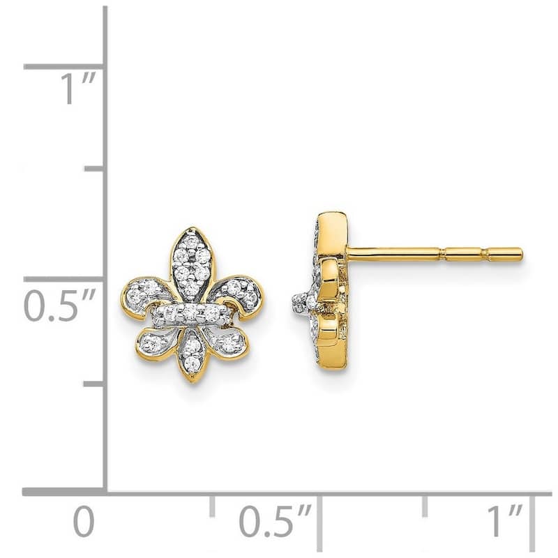 Curata 14k Diamond Fleur De Lis Post Earrings - 10x10mm Wide