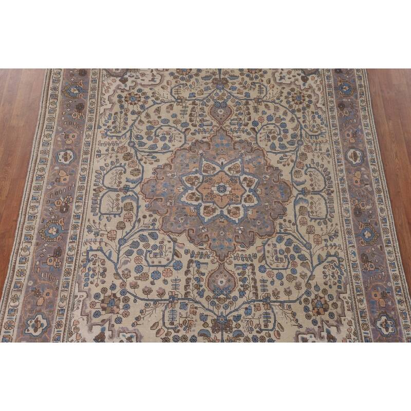 Traditional Tabriz Persian Vintage Rug Hand-Knotted Wool Carpet - 6'10"x 9'10"