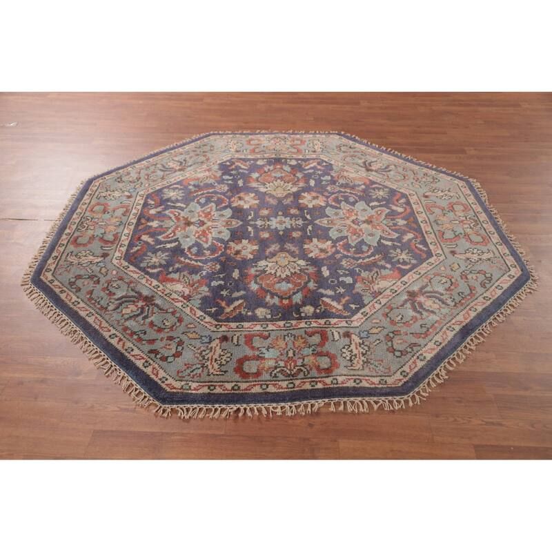 Blue Heriz Serapi Oriental Octagon Area Rug Wool Carpet - 6'0"x 5'11"