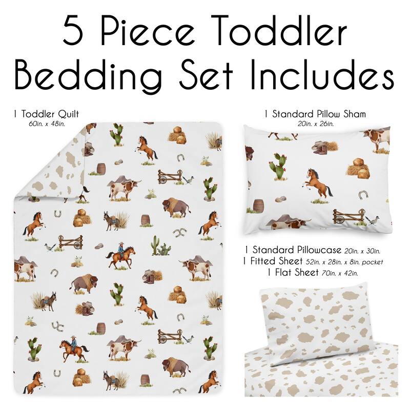 Sweet Jojo Designs Western Cowboy Boy 5-piece Toddler-size Comforter Set Wild West Cow Southern Country South Horse Farm Animal