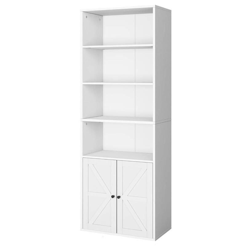 Standing Bookshelf with Doors, 4 Open Storage Shelves