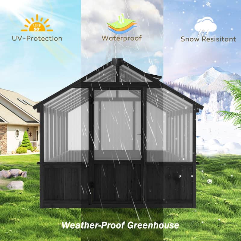 VEIKOUS Walk-in Wooden Greenhouse for Outside, Garden and Backyard, Black Greenhouse