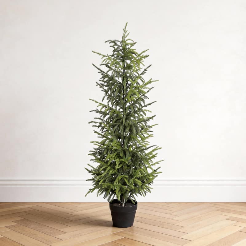 5" Artificial Real Touch Pine Tree with Black Plastic Pot, 1pc/set