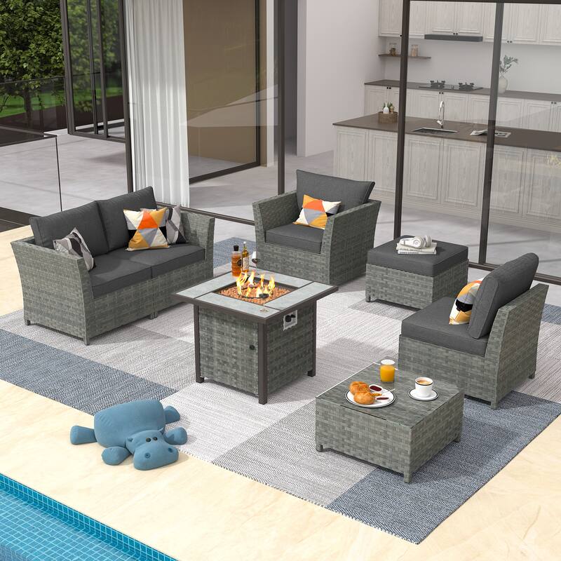 XIZZI 7-piece Patio Furniture Conversation Set with Fire Pit