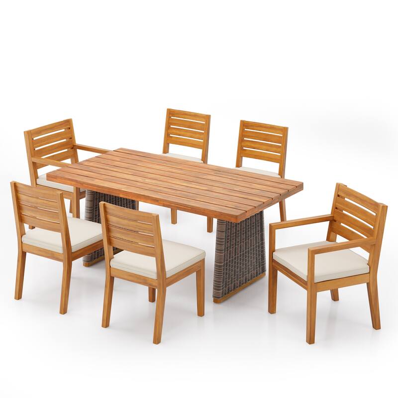 Christopher Knight Home - Rowan Outdoor Dining Set with Armless Chairs and Cushions