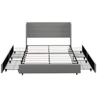 Queen Size Storage Bed with 4 Drawers, 730lb Capacity & Linen Headboard