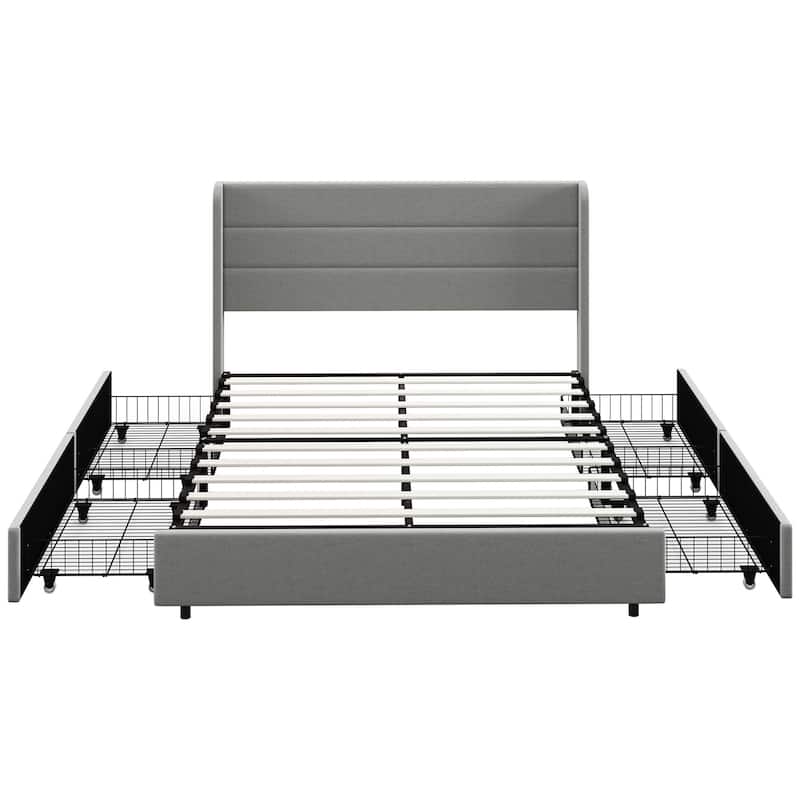 Upholstered Platm Bed with Headboard,Storage Drawers