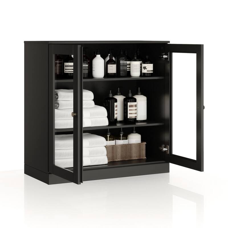 Palace Imports 100% Solid Wood 32" Bathroom Cabinet with Clear Glass Doors and Adjustable Shelves