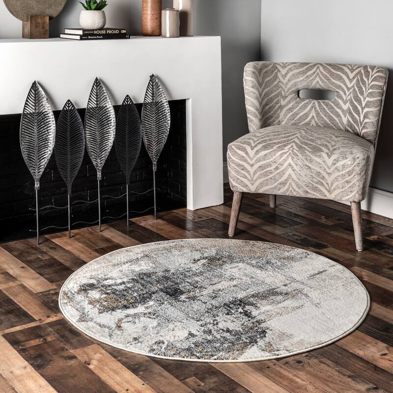 Nuloom Dempsey Contemporary Abstract Area Rug - 6' Round - Grey - Round