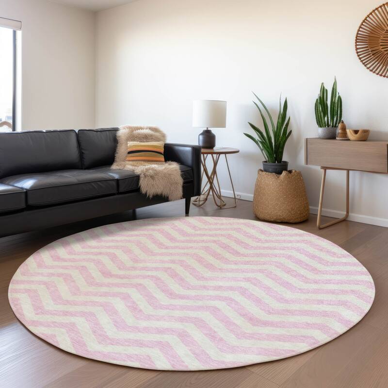 Premium Washable Super Soft Modern Chevron Mayfield Rug - Pink - 8' x 8'