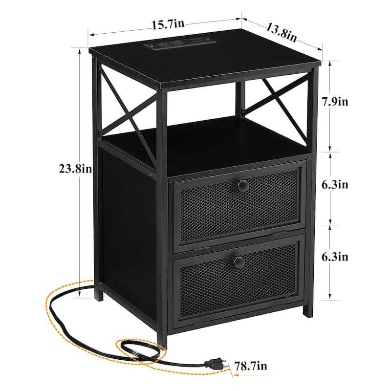VECELO (Set of 2) Mid century Modern Nightstand with Charging Station and USB Port
