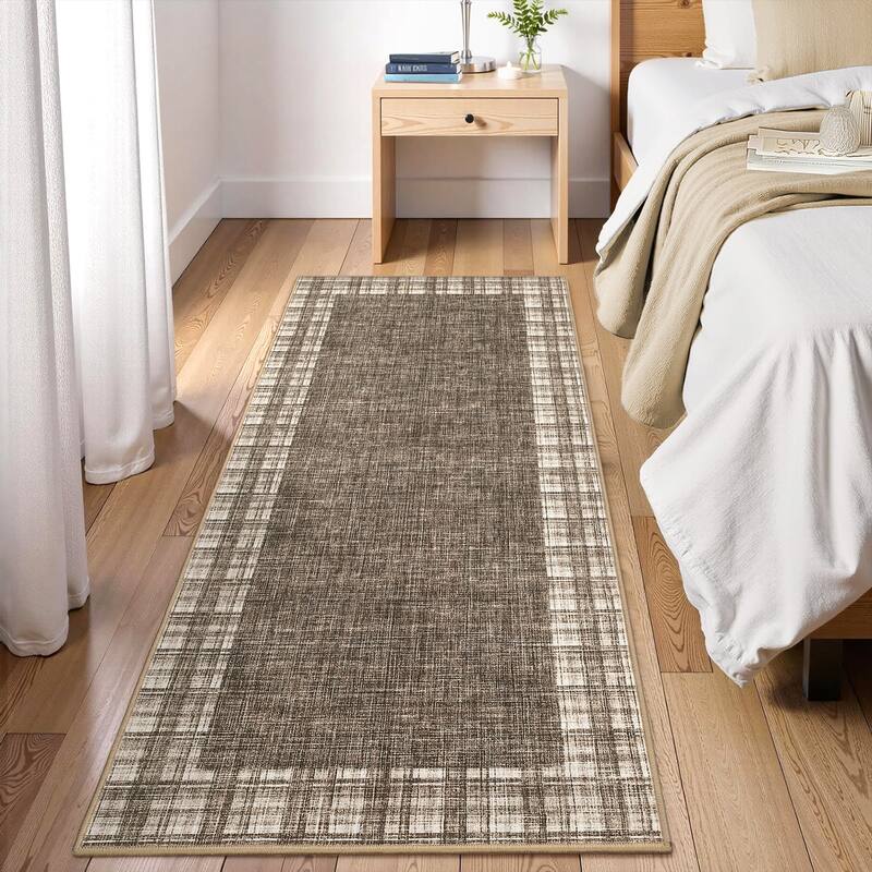 Garvee Linen Border Living Room Area Rug