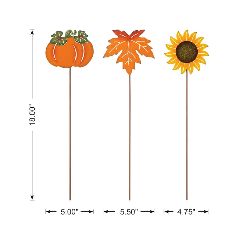 Glitzhome Set of 6 18"H Thanksgiving Metal Pumpkin, Leave & Sunflower Yard Stake