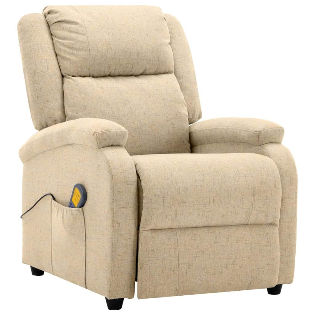 Keo Manual Reclining Massage Chair, Padded Arms, Cream White Fabric
