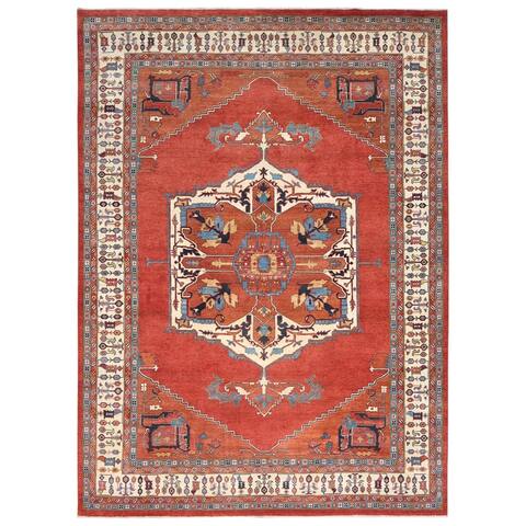 Hand Knotted Red Tribal & Geometric with Wool Oriental Rug (10' x 13'8") - 10' x 13'8"