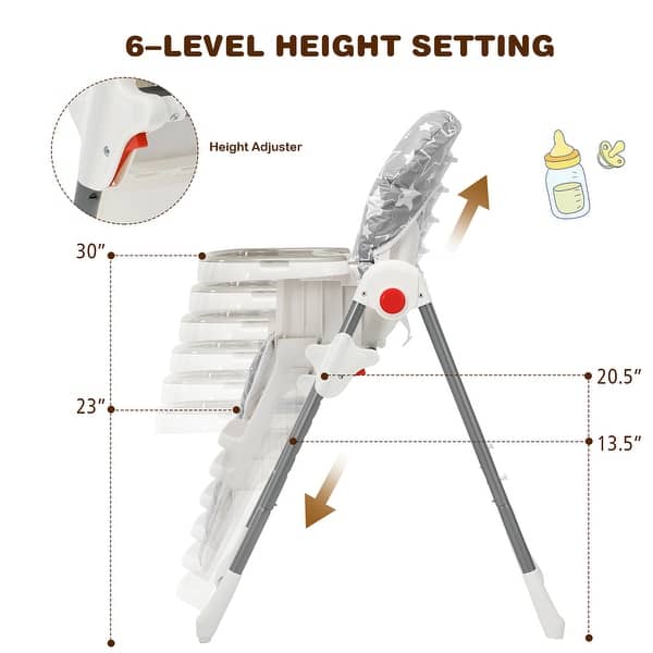 dimension image slide 8 of 10, Babyjoy Folding High Chair Baby Dining Chair with 6-Level Height - See Details