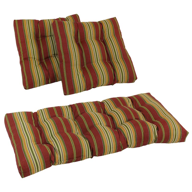Tufted Indoor/Outdoor Settee Cushion Set (Set of 3) - Kingsley Stripe Ruby
