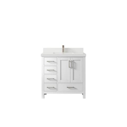 Willow Collections 36 x 22 Malibu Center Right Offset Sink Bathroom Vanity with Quartz or Marble Countertop