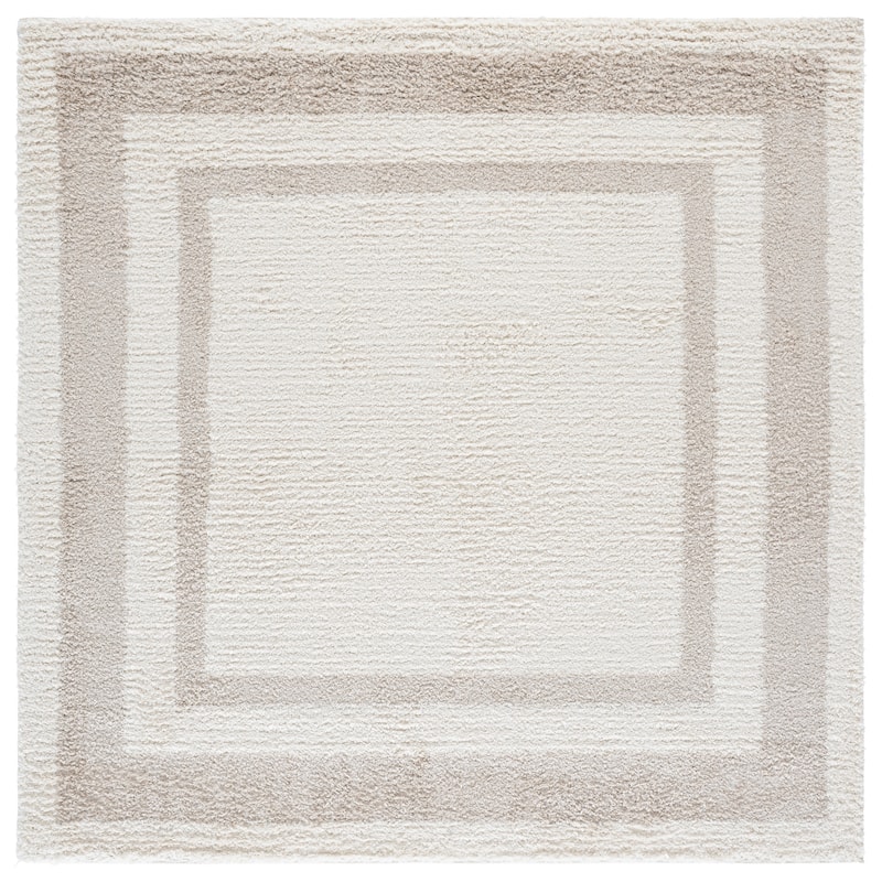 SAFAVIEH Gemma Shag Elmine Border Plush Thick Rug - 6'7" Square - Ivory/Beige