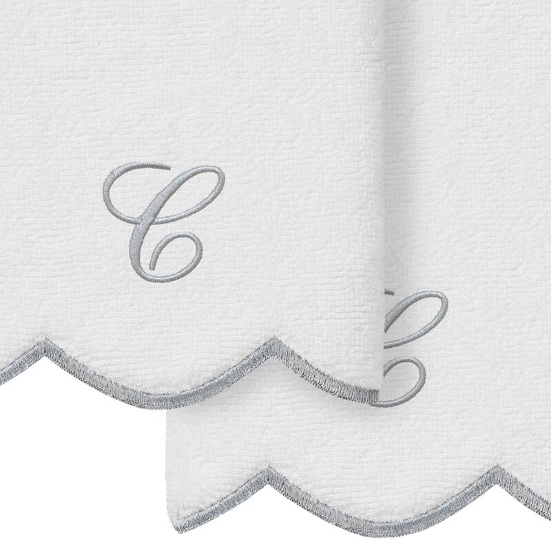 Authentic Hotel and Spa 100% Turkish Cotton Grey ADORNIA Scallop Personalized 2 Piece Fingertip Towel Set - 2 Fingertip Towels