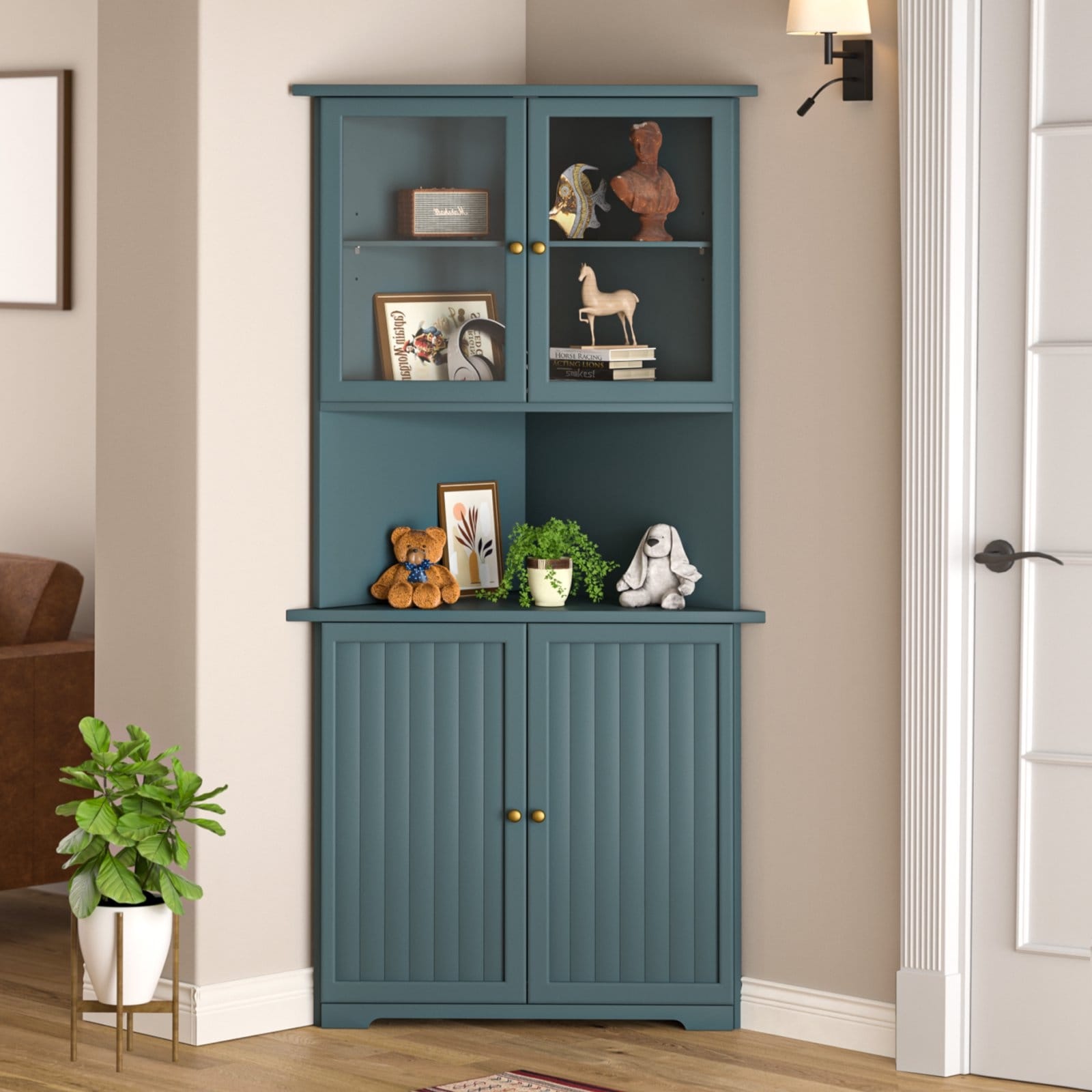 VEIKOUS 71 "Tall Corner Cabinet Storage with Doors and Adjustable Shelves