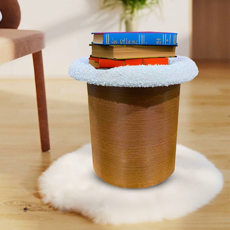 Tufted Boucle Ottoman Stool with Wooden Frame Accent Seat or Footrest