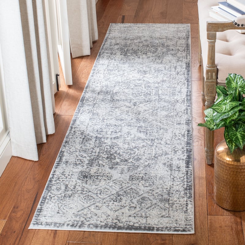 SAFAVIEH Alhambra Frine Vintage Oriental Rug - 2' x 8' Runner - Dark Grey/Grey