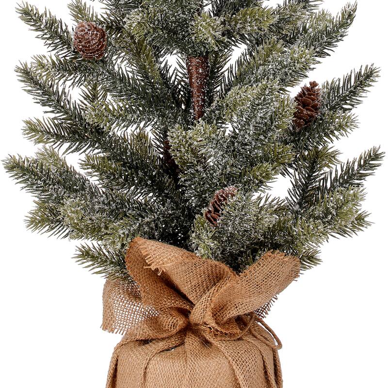 24" Faux Snow Frost Pine Tree In Burlap