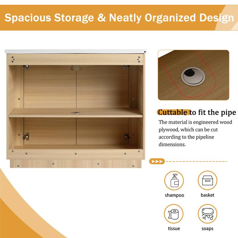 Malwee 36"/40" FreeStanding Bathroom Vanity with Sink, Floor Stand Bathroom Vanity with Soft Close Door and Adjustable Shelf