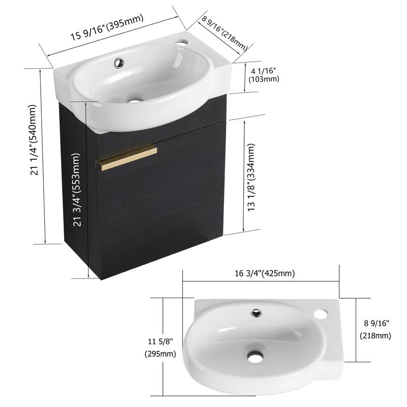 Compact Bathroom Vanity with Sink, Oval Single Ceramic Sink Bathroom Cabinet for Small Bathroom
