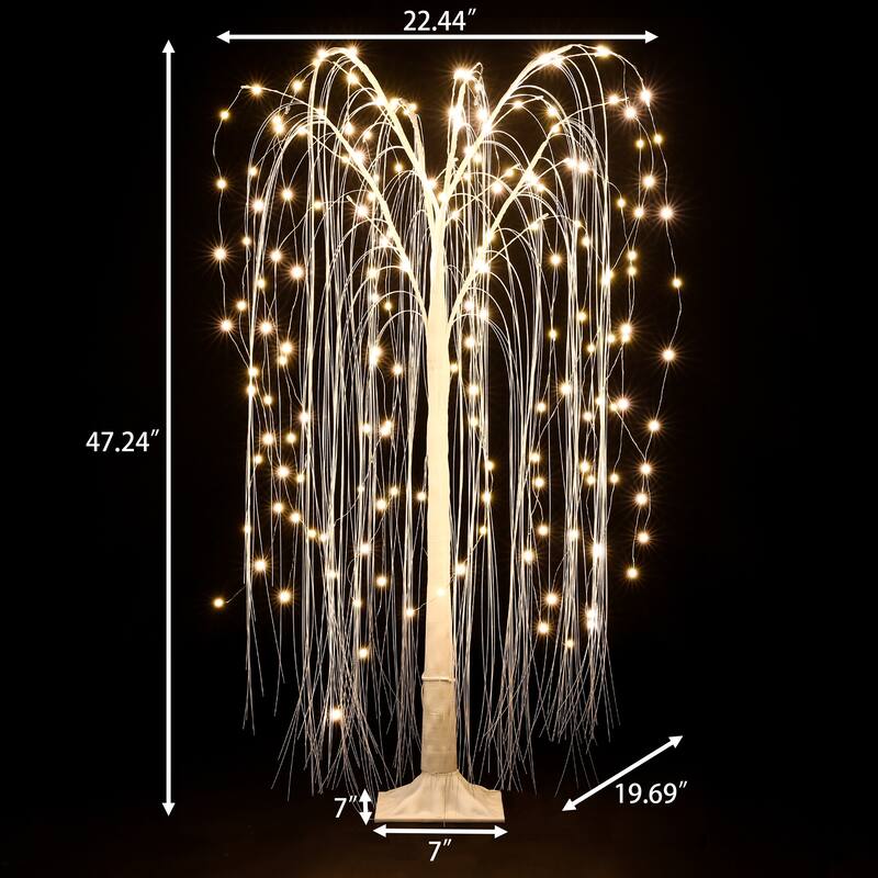47.24" H White Willow Tree Christmas Holiday Party Decoration with LED Lights - 47.24" H x 22.44" W x 19.69" D