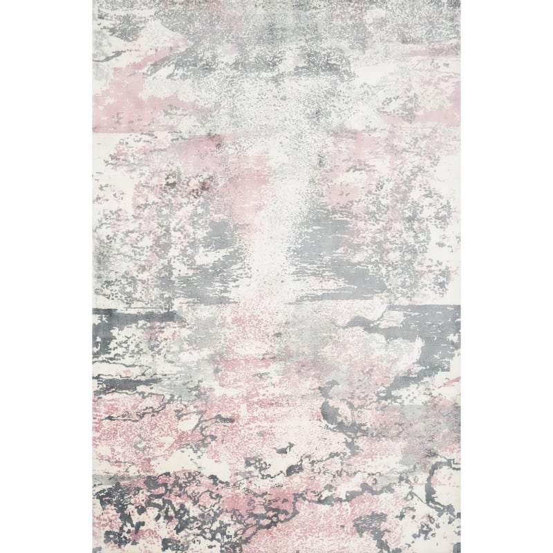 Hand Knotted Oriental Viscose Silk Carpet Modern Pictorial Multi-Colored Abstract Area Rug - 7' 2'' X 5' 4''