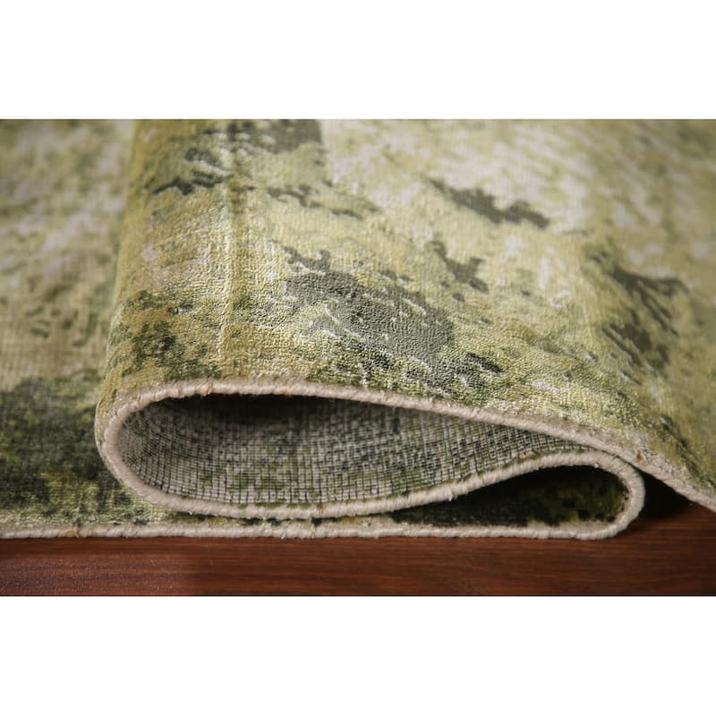 All-Over Green Abstract Modern Area Rug Hand-knotted Wool Carpet - 4'8"x 6'6"