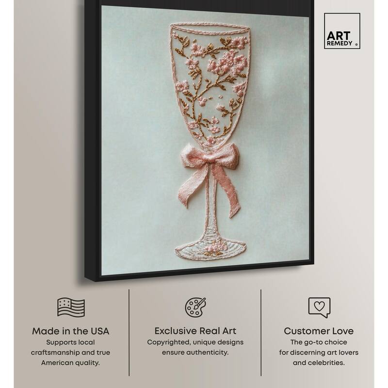 Champagne Glass Bow Canvas by Art Remedy