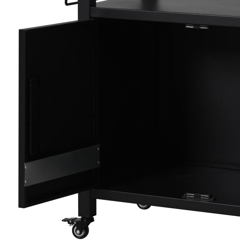 45" Metal Outdoor Grill Cart with Storage Cabinet, Outdoor Kitchen Island with Foldable Table on Wheels for BBQ