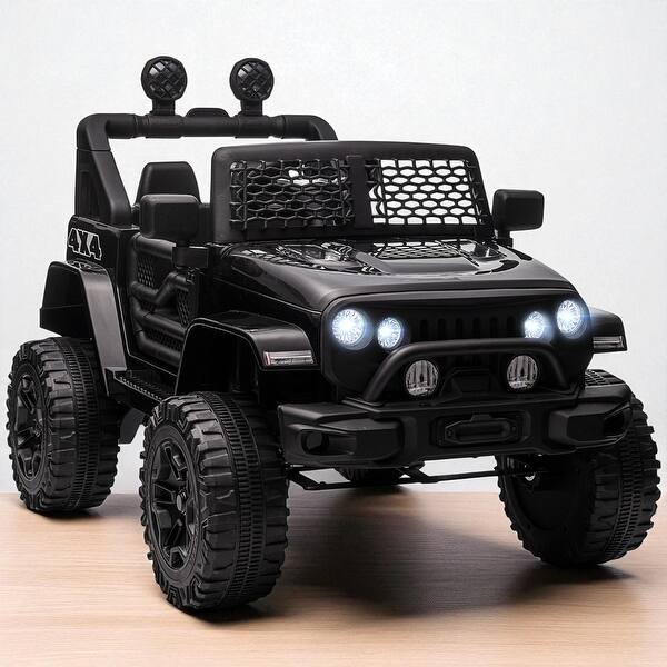 slide 2 of 19, 12V Kids Electric Ride On Truck with Remote Control, LED Lights, Spring Suspension, Horn, Adjustable Speed, Ages 3-6 Black