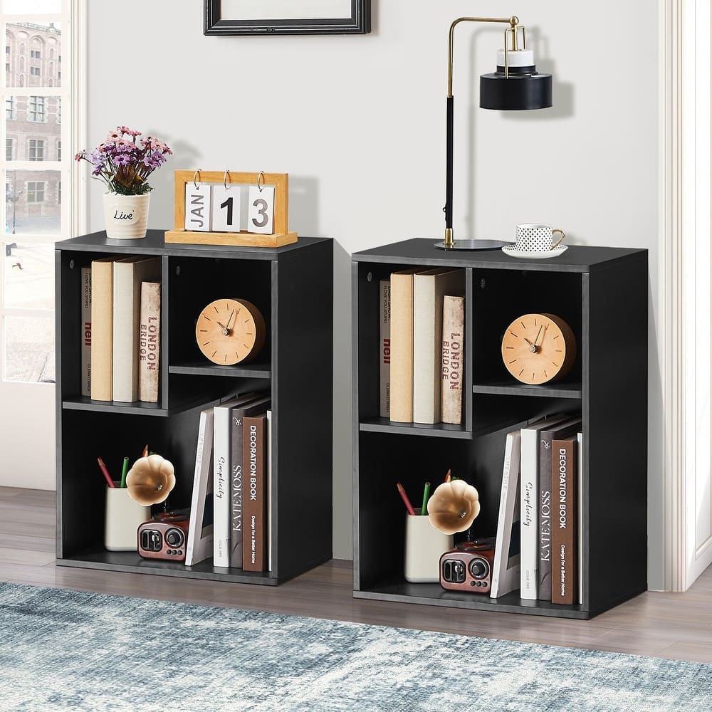 VECELO Set of 2 Cube Bookcase 3-Tier Small Bookshelf Vertical or Horizontal Space Saving Bookcase for Small Space