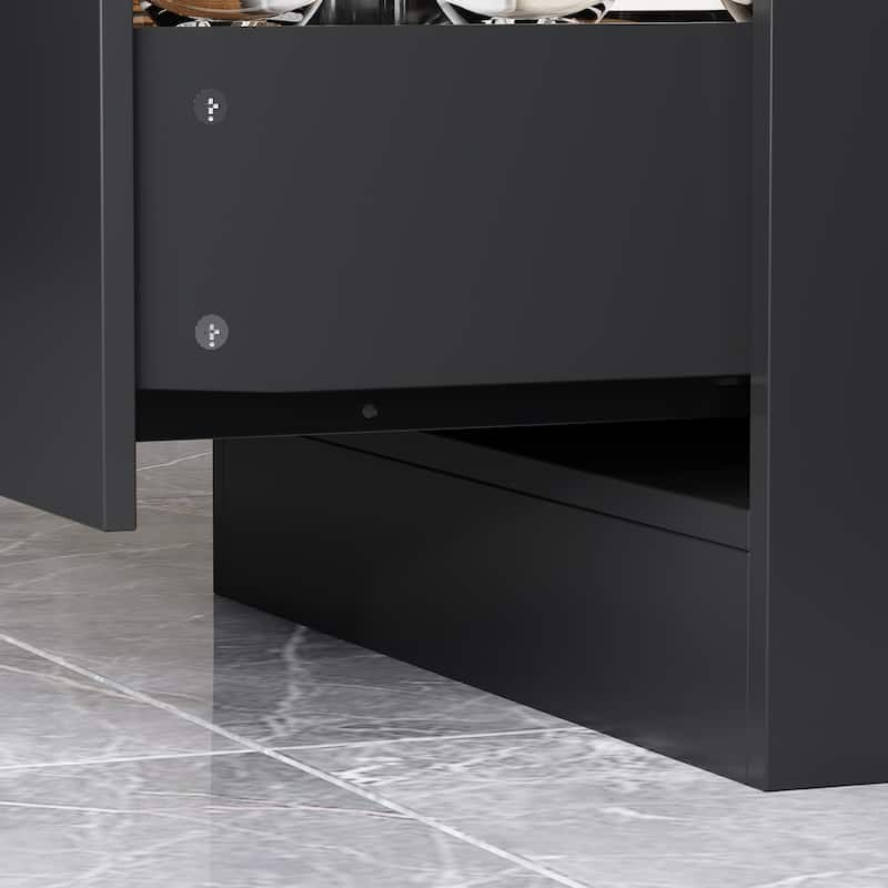 Kitchen Island with Drawers & Glass Cabinets, Converts to Office Desk
