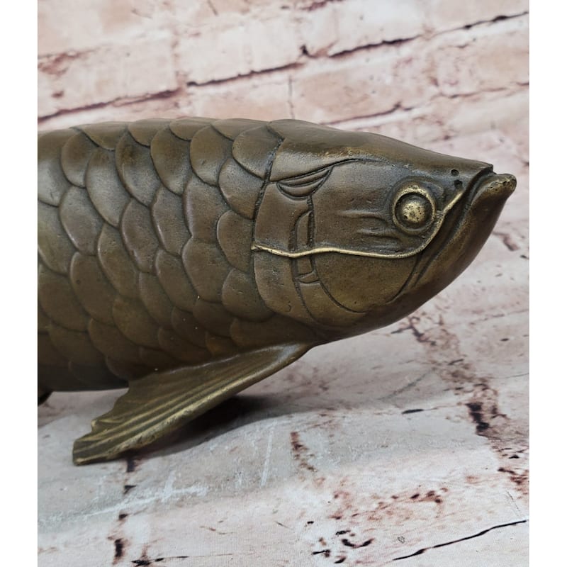 Bronze Arowana Imitative Fish Sculpture – Asian Feng Shui Wealth Symbol Figurine