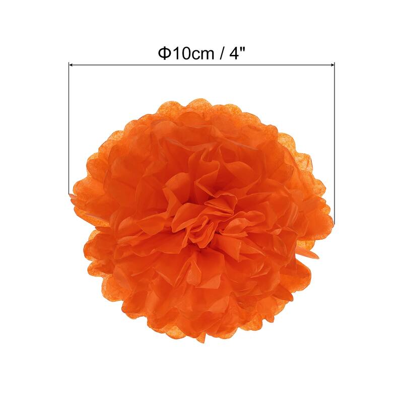10Pcs 4" Tissue Pom Poms Paper Flowers Ball Party Wedding Decor - 4 inch - Orange Red