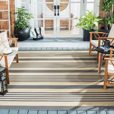 SAFAVIEH Courtyard Charmaine Indoor/ Outdoor Waterproof Area Rug - Grey/Bone [6'7" x 9'6"] - 6'7" x 9'6"