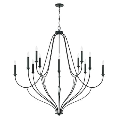 Bentley 52" 12-light Black Iron Grand Chandelier