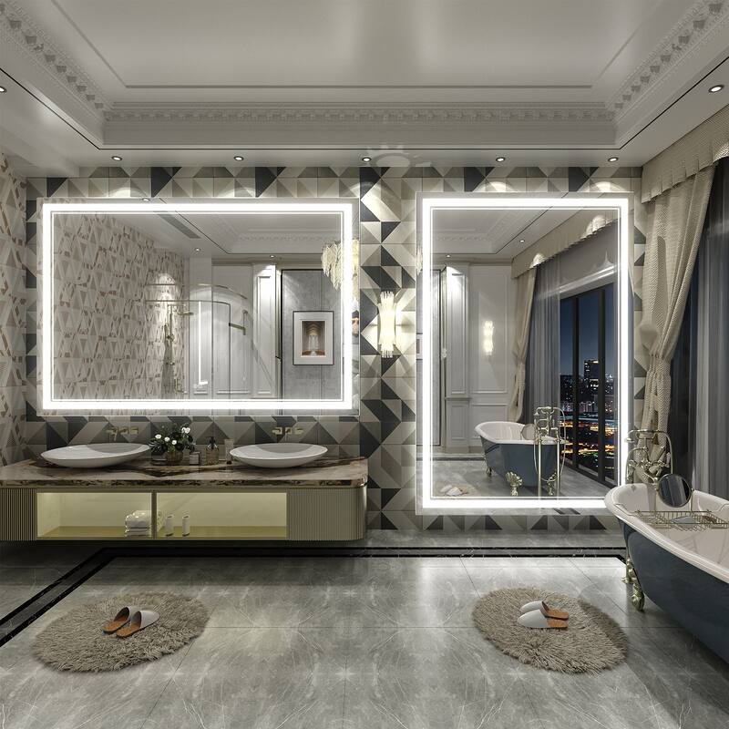 KIOTEE Frameless Front lit LED Lighted Anti-Fog Tempered Glass Bathroom Vanity Mirror with ETL and 3-Year Warranty