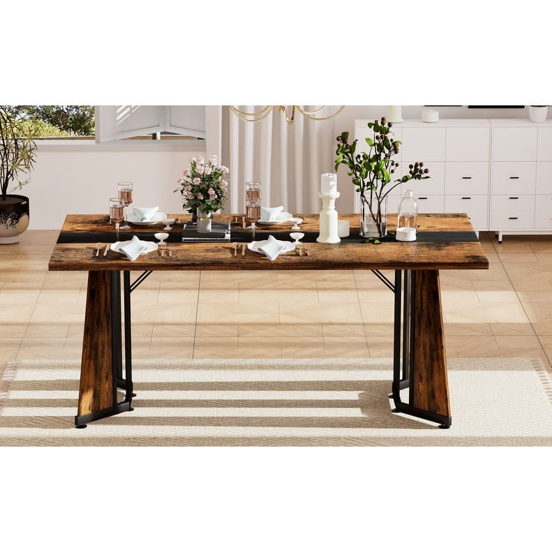 70.9" Large Rustic Dining Table, Adjustable Waterproof Desk for Kitchen & Office