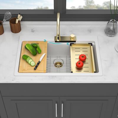 Drop In Waterfall Kitchen Sink Single Bowl with Pull-Out Faucet