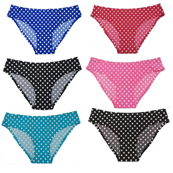 Women 6 Pack Polka Dot Print Laser Cut No Show Bikini Panties